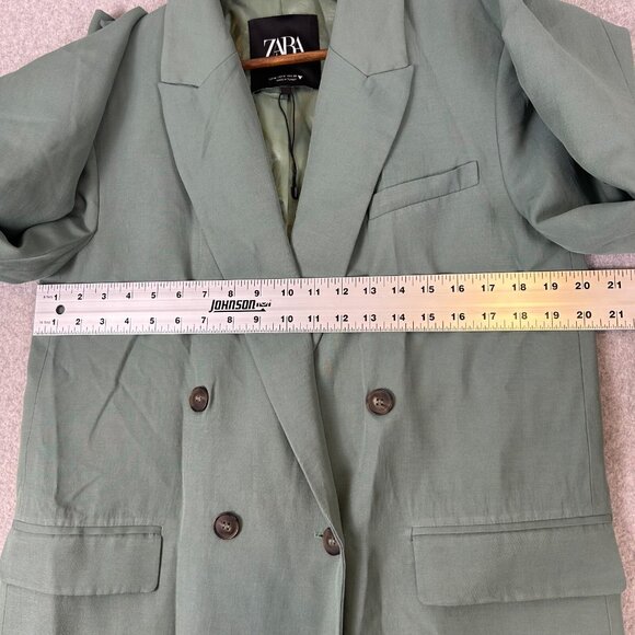 Zara Blazer Women Medium Light Green Longline Straight Single Vented Office NWOT - Picture 7 of 13